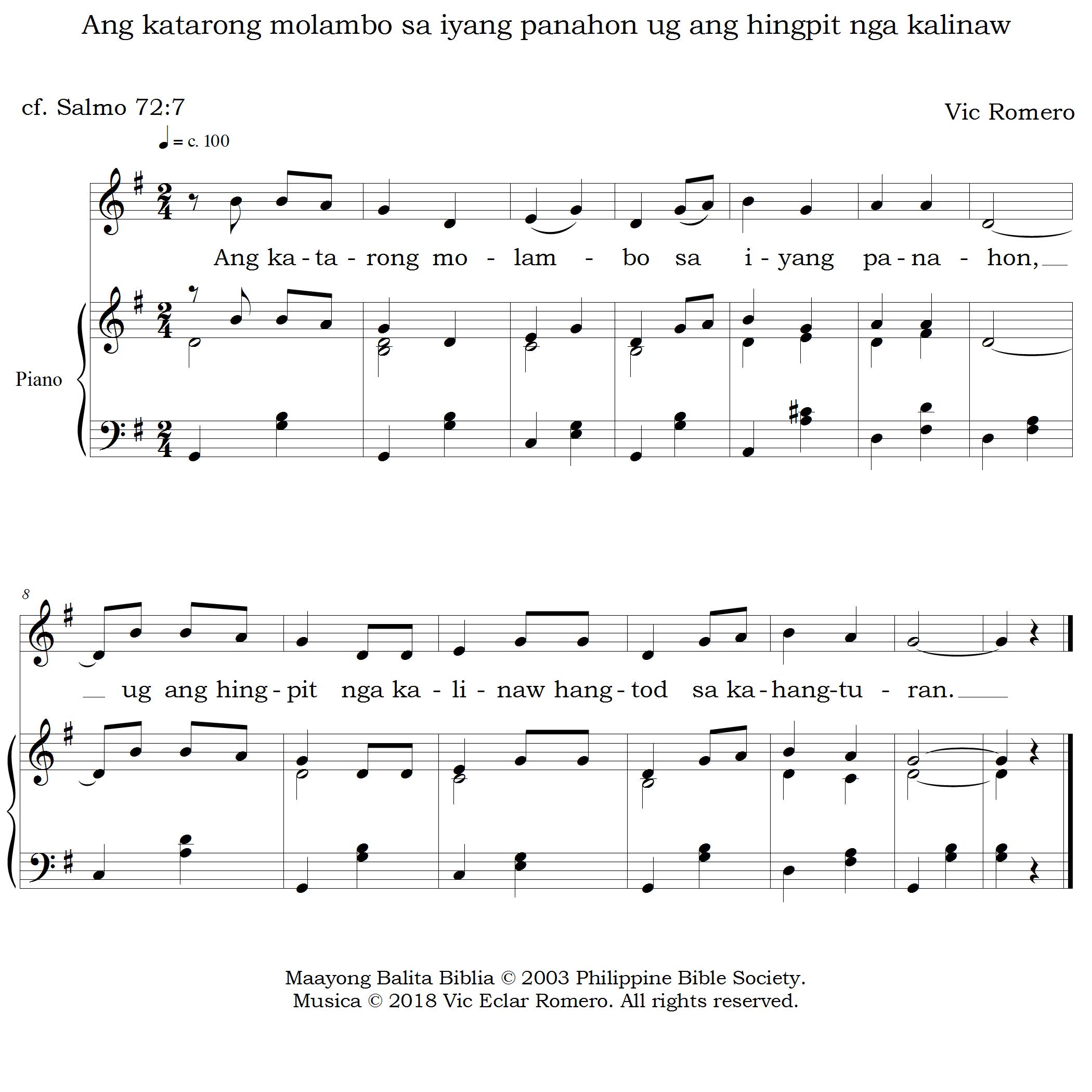 Ang katarong molambo sa iyang panahon ug ang hingpit nga kalinaw hangtod sa kahangturan.